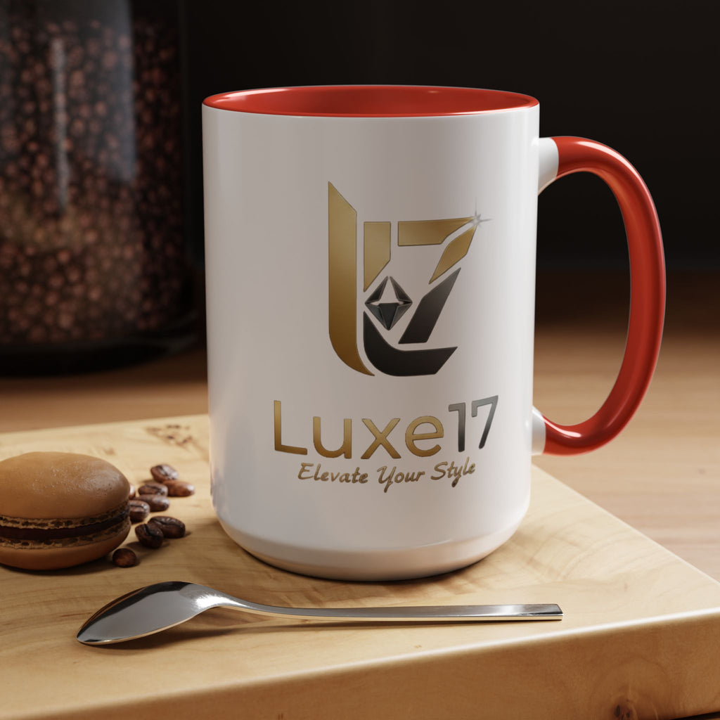 Luxe17 Accent Coffee Mug — Gold Logo 'Elevate Your Style' (11/15oz)