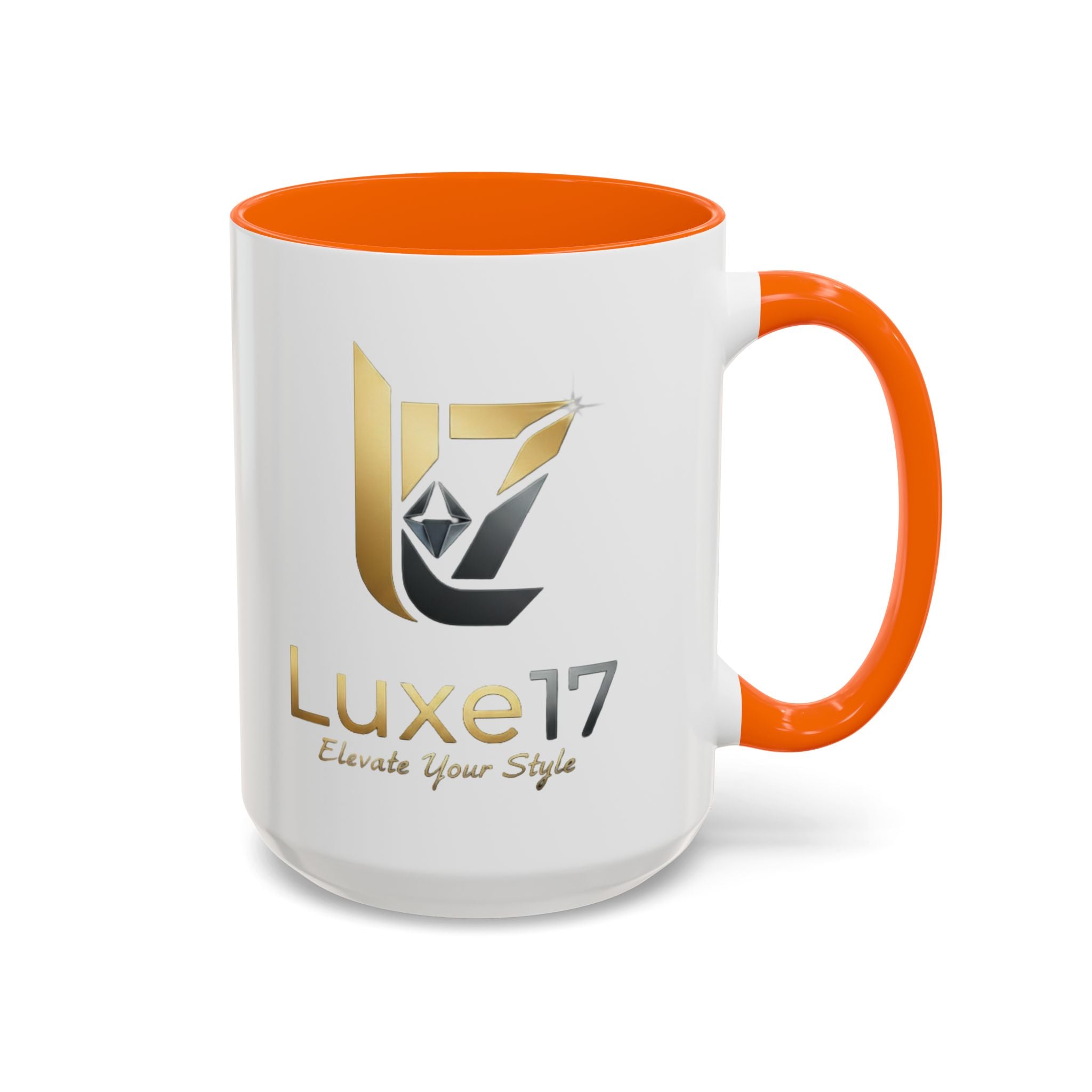 Luxe17 Accent Coffee Mug — Gold Logo 'Elevate Your Style' (11/15oz)