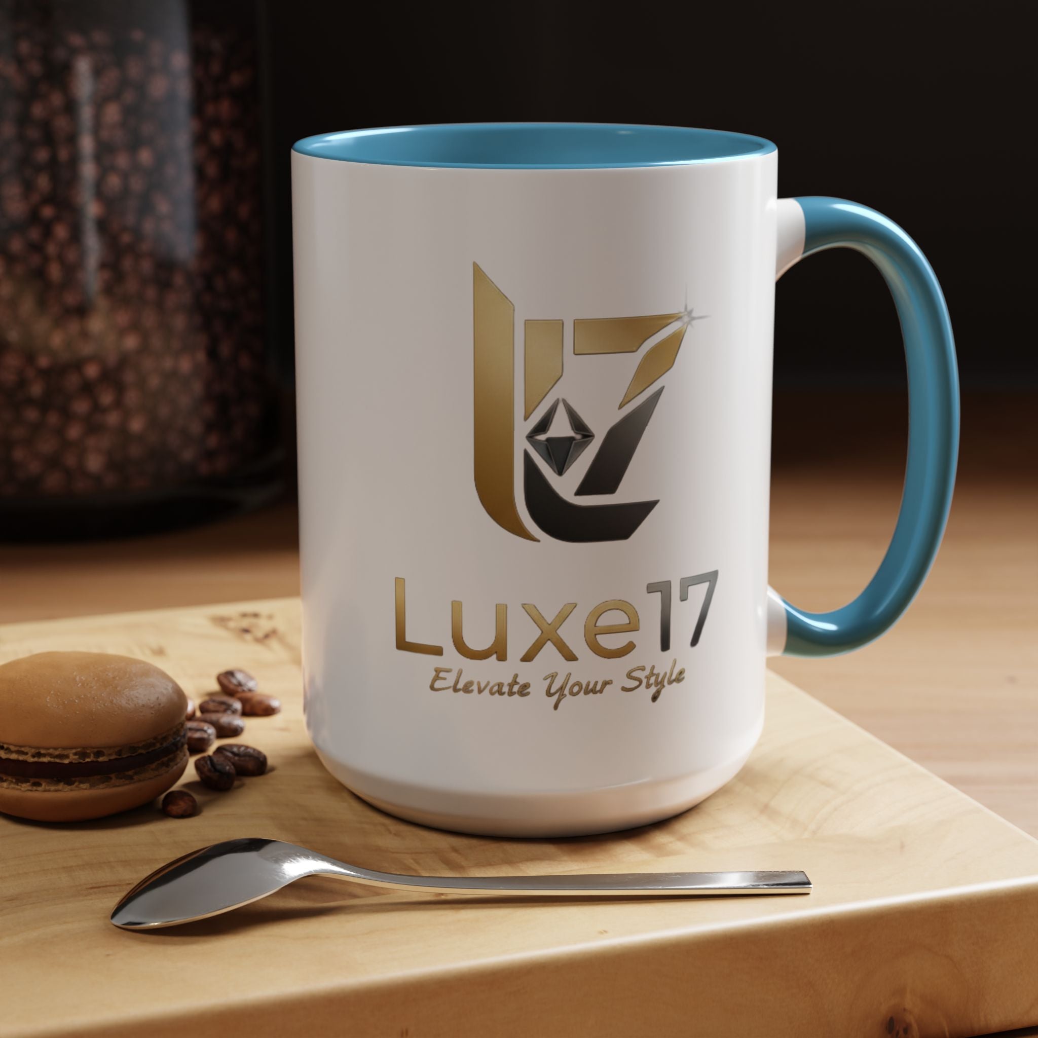 Luxe17 Accent Coffee Mug — Gold Logo 'Elevate Your Style' (11/15oz)