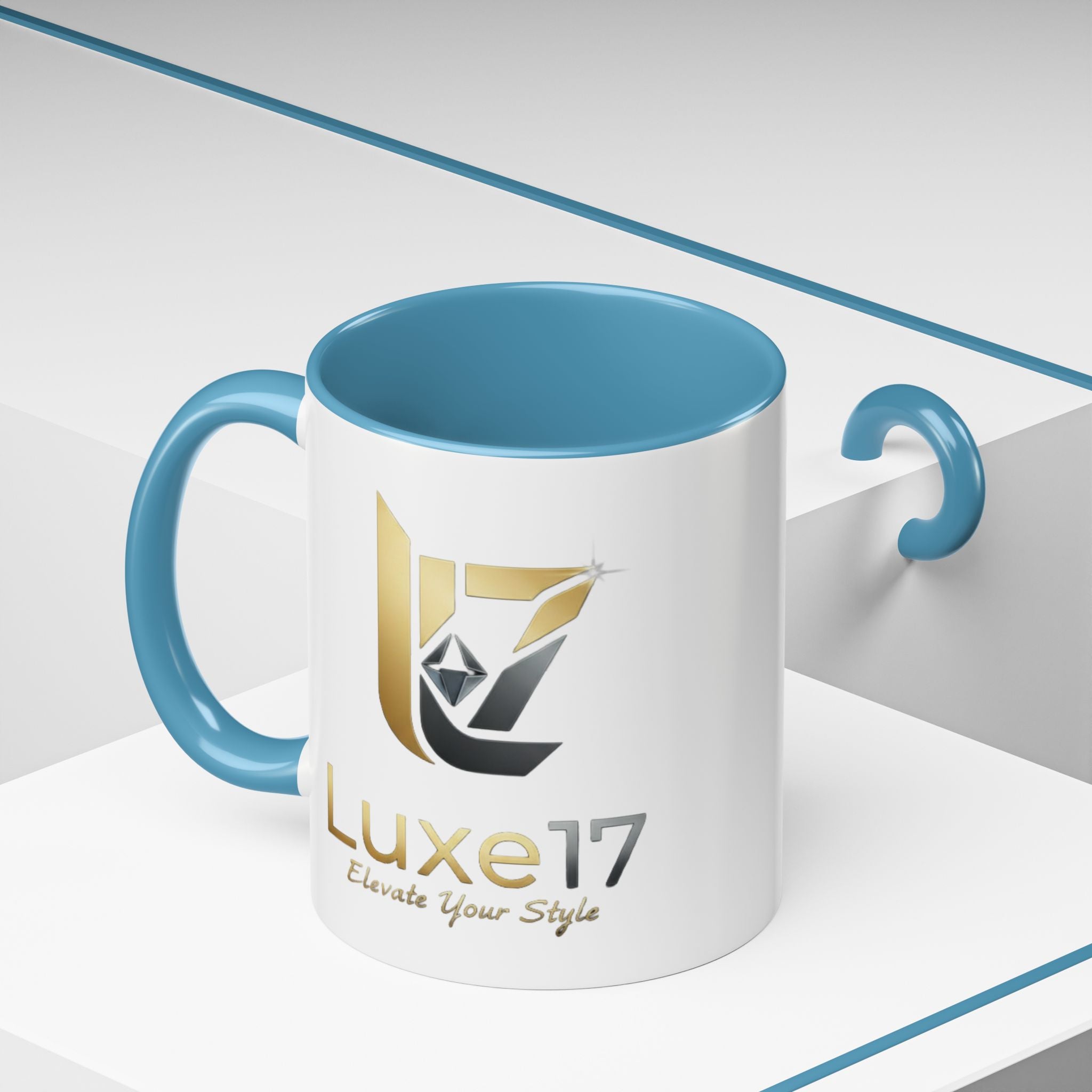 Luxe17 Accent Coffee Mug — Gold Logo 'Elevate Your Style' (11/15oz)