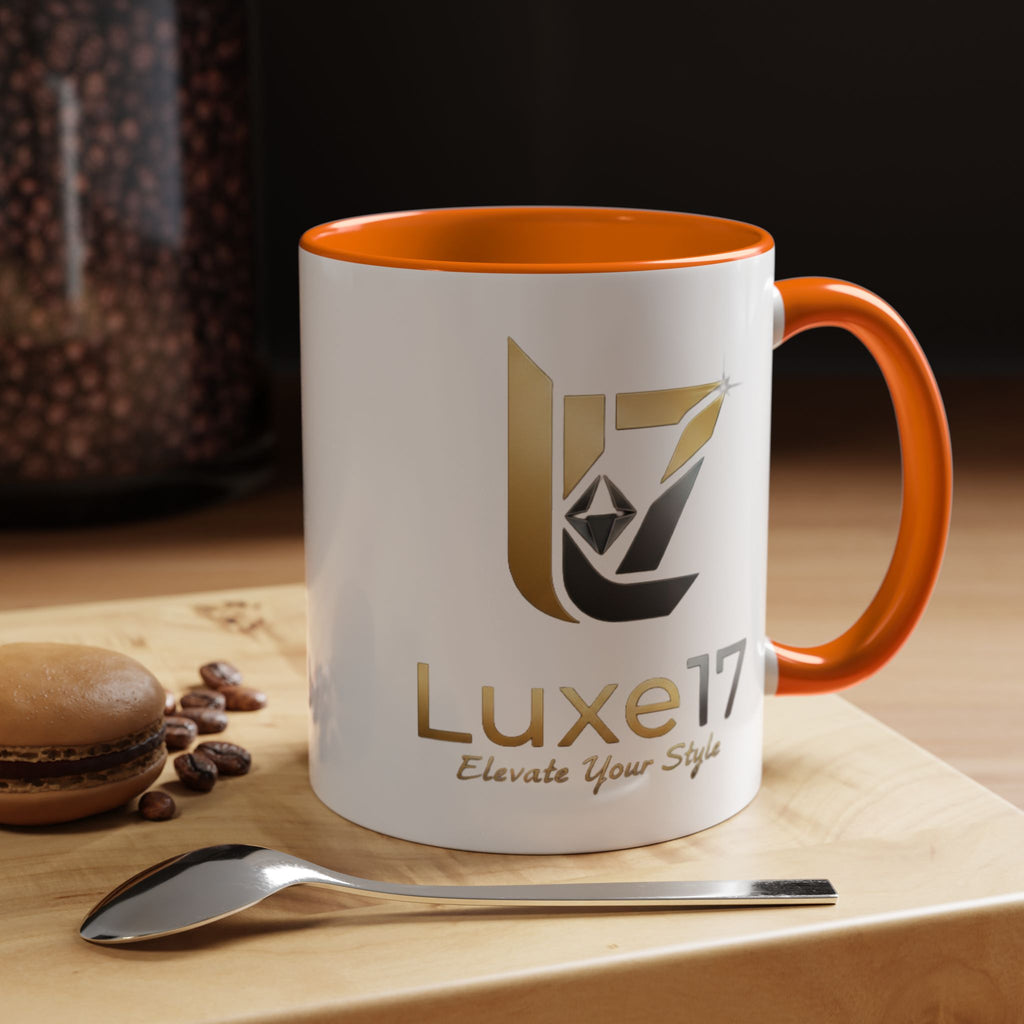 Luxe17 Accent Coffee Mug — Gold Logo 'Elevate Your Style' (11/15oz)