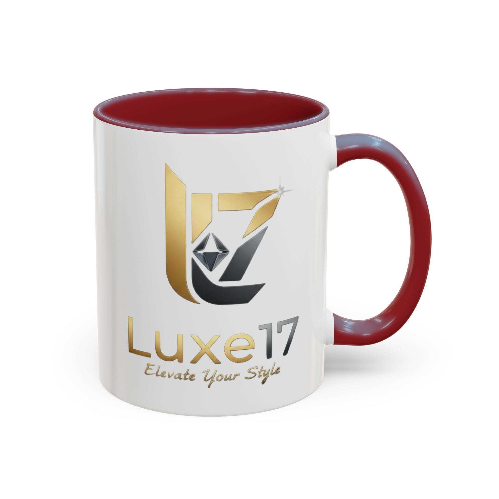 Luxe17 Accent Coffee Mug — Gold Logo 'Elevate Your Style' (11/15oz)