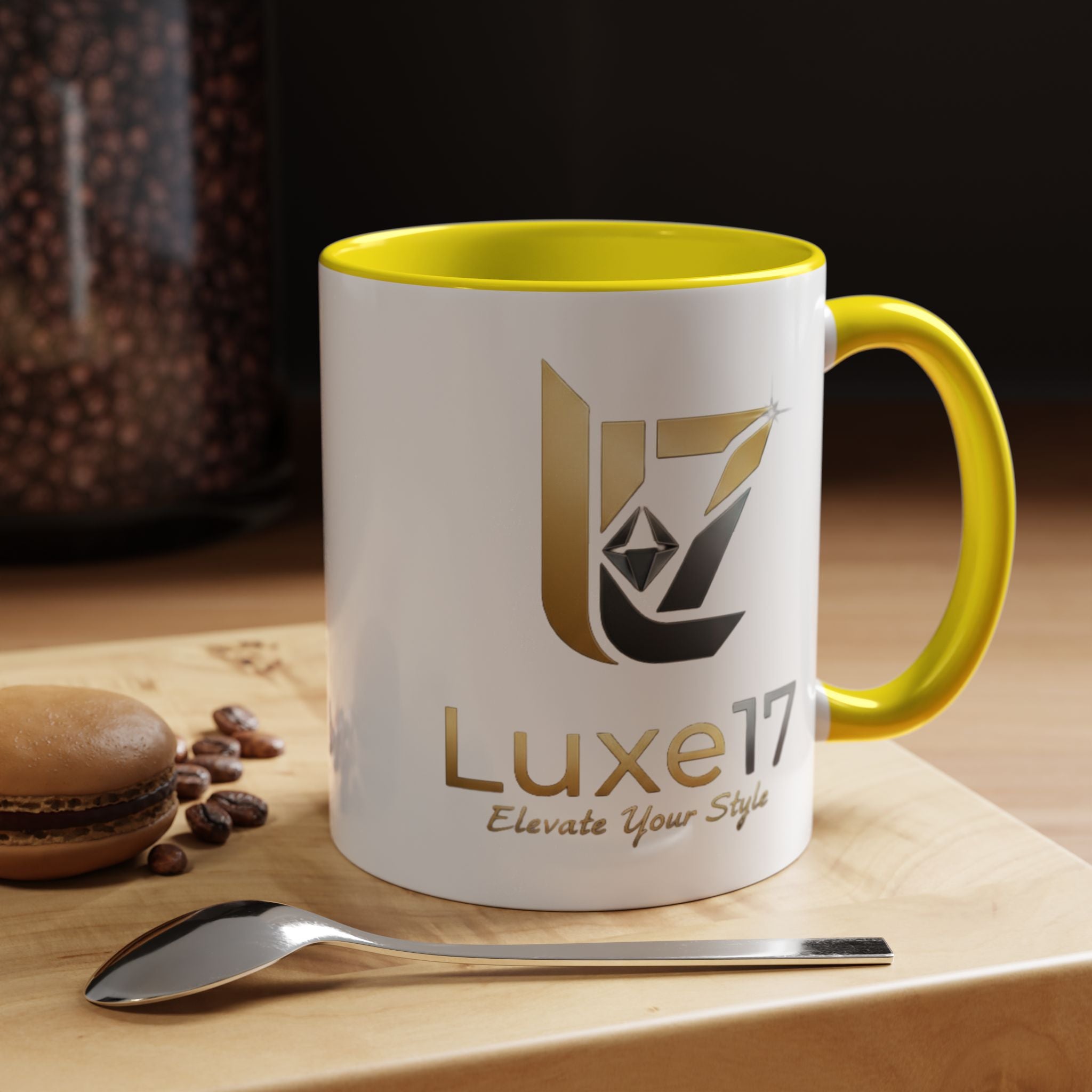 Luxe17 Accent Coffee Mug — Gold Logo 'Elevate Your Style' (11/15oz)
