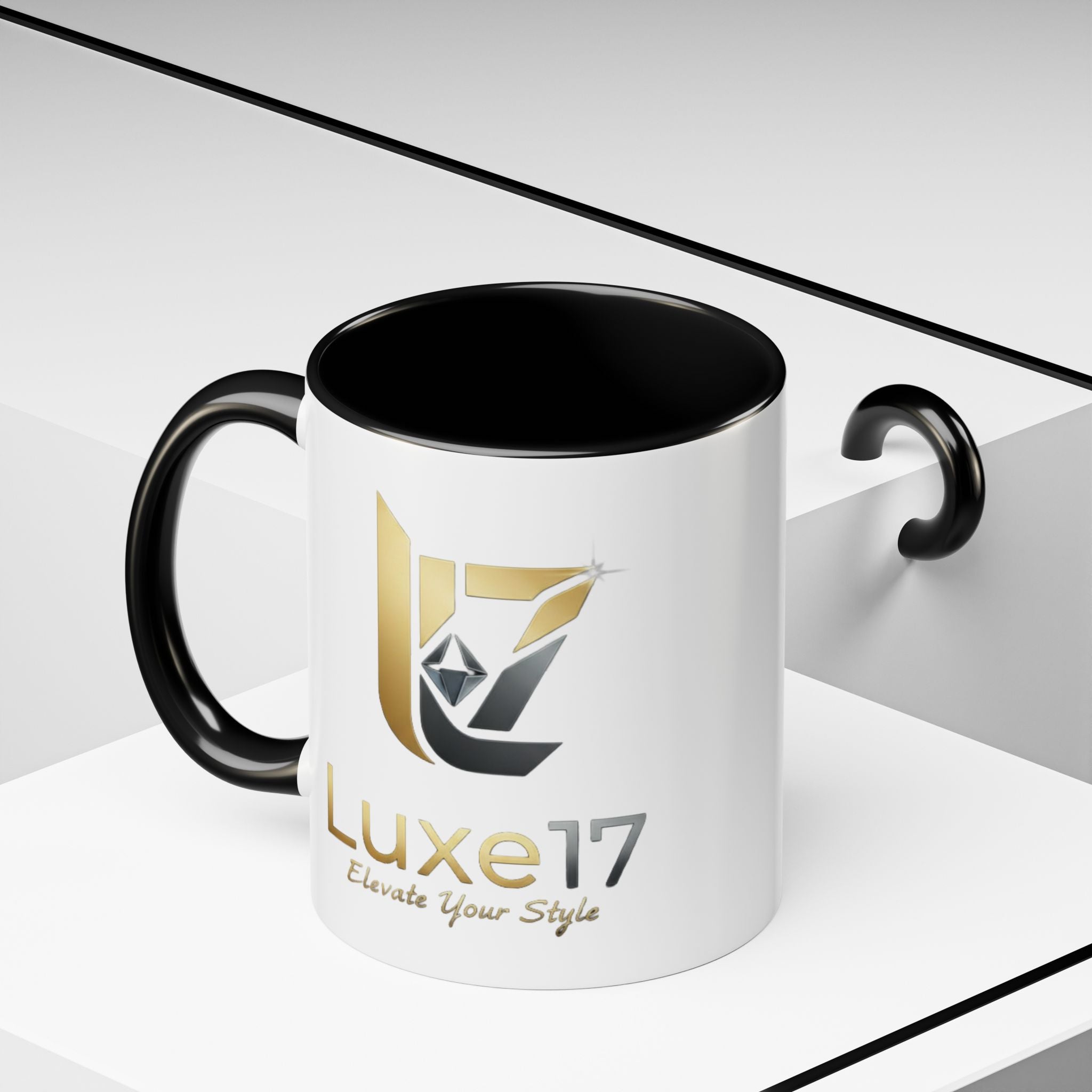 Luxe17 Accent Coffee Mug — Gold Logo 'Elevate Your Style' (11/15oz)