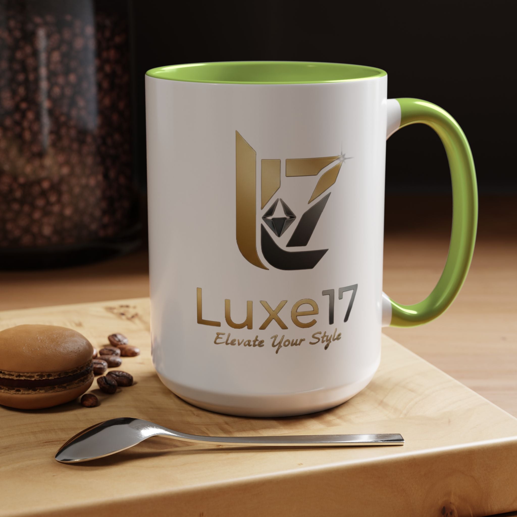 Luxe17 Accent Coffee Mug — Gold Logo 'Elevate Your Style' (11/15oz)