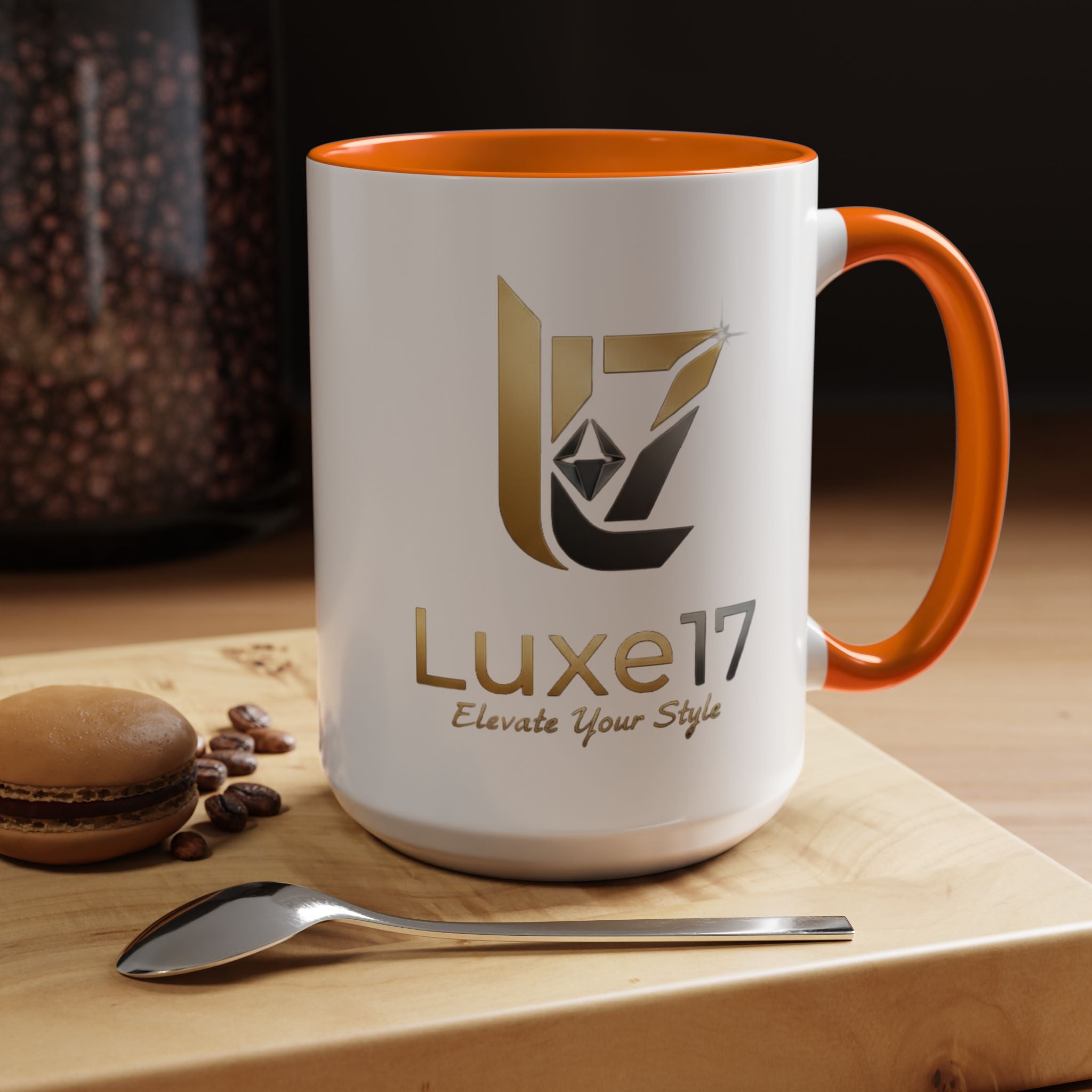 Luxe17 Accent Coffee Mug — Gold Logo 'Elevate Your Style' (11/15oz)