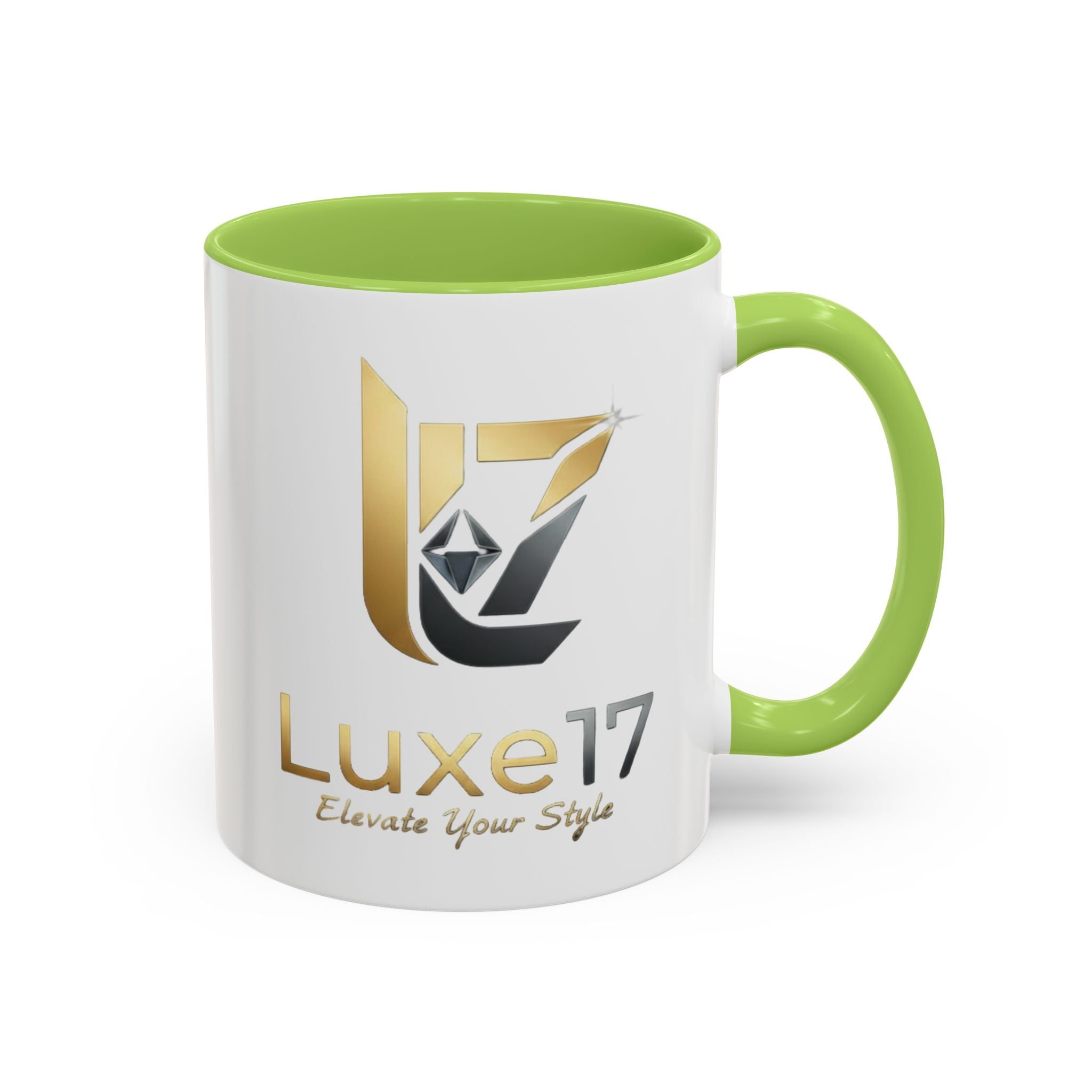 Luxe17 Accent Coffee Mug — Gold Logo 'Elevate Your Style' (11/15oz)