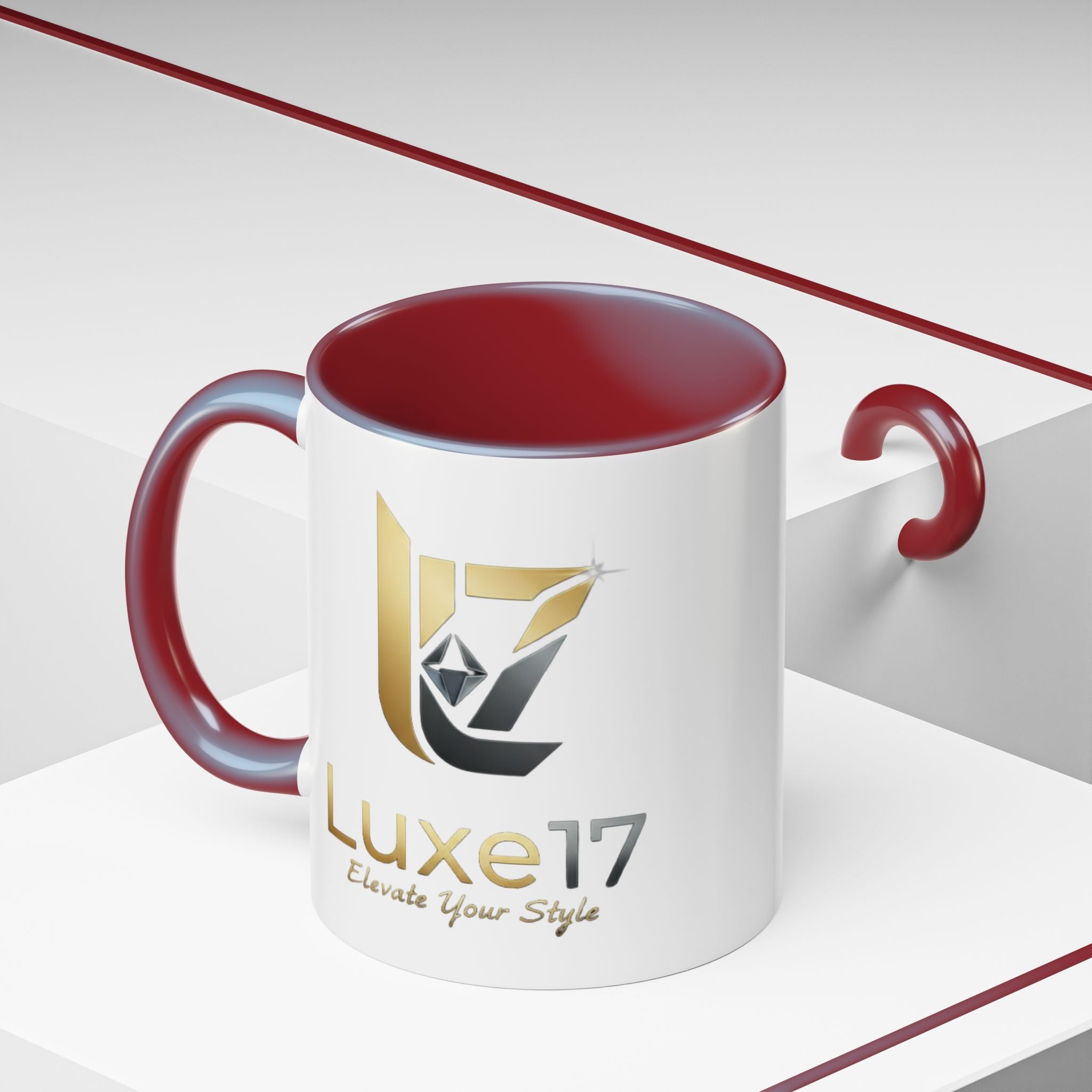 Luxe17 Accent Coffee Mug — Gold Logo 'Elevate Your Style' (11/15oz)