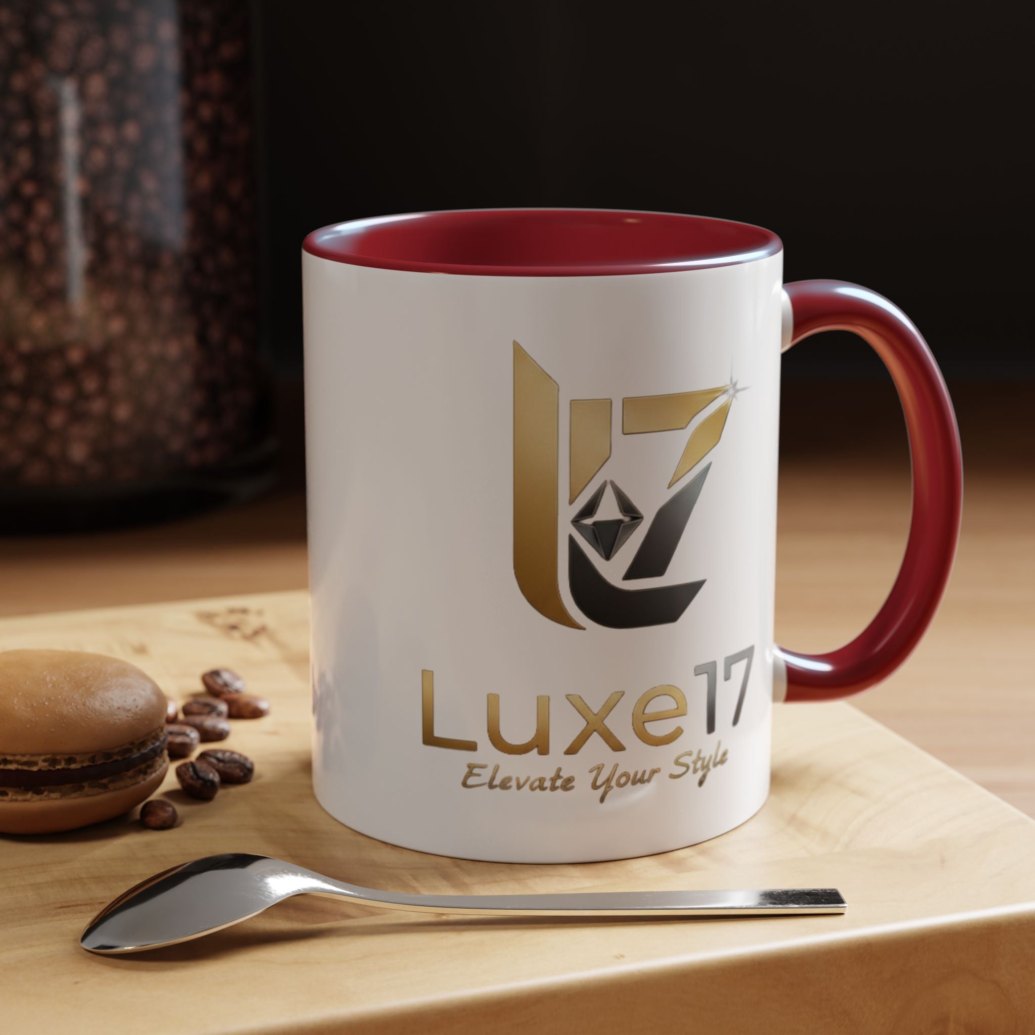 Luxe17 Accent Coffee Mug — Gold Logo 'Elevate Your Style' (11/15oz)