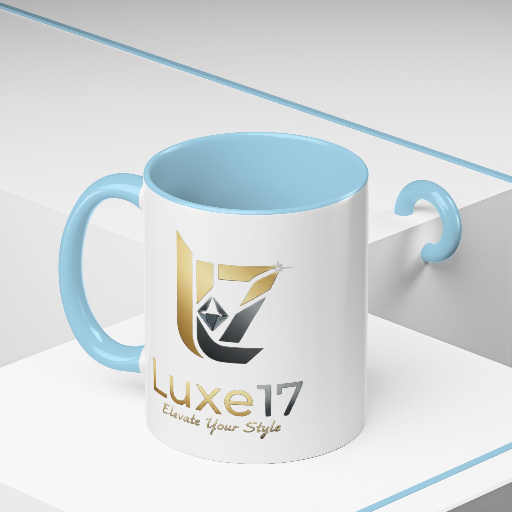 Luxe17 Accent Coffee Mug — Gold Logo 'Elevate Your Style' (11/15oz)