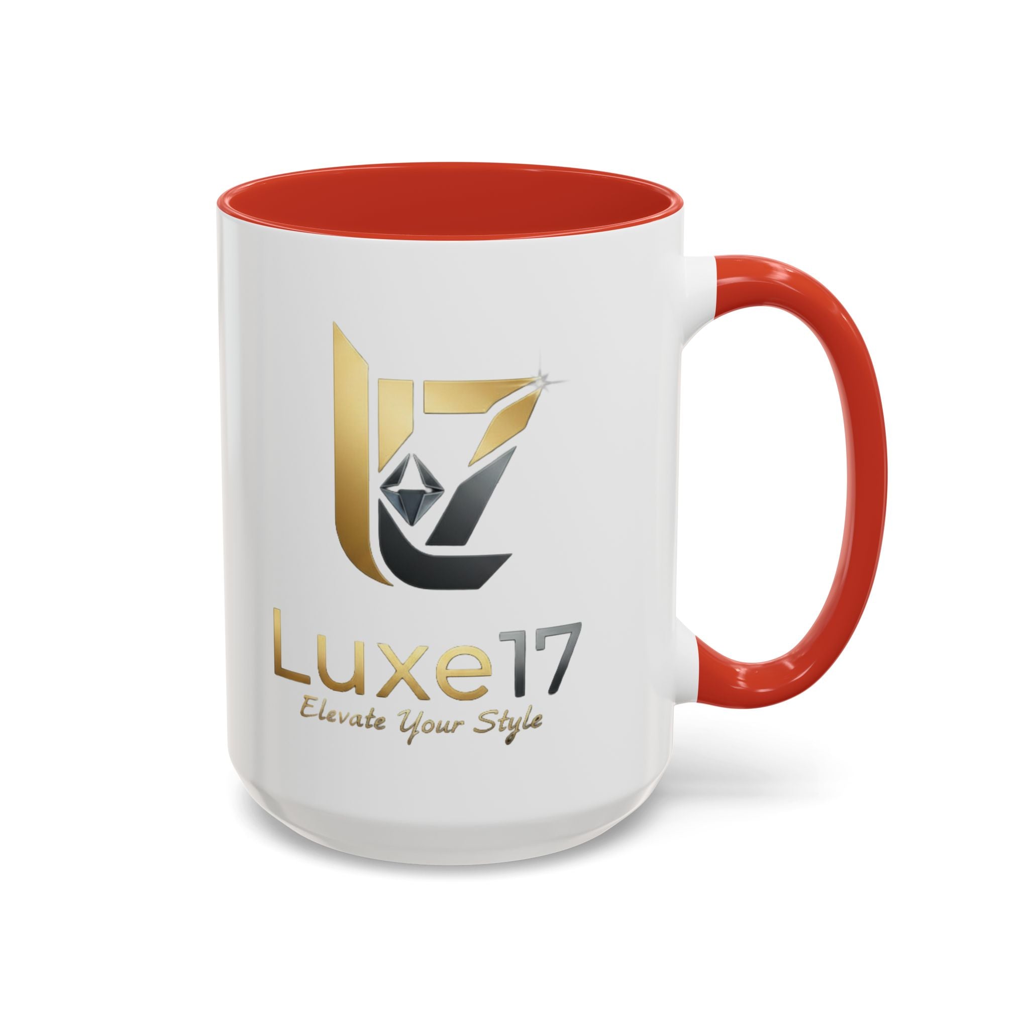 Luxe17 Accent Coffee Mug — Gold Logo 'Elevate Your Style' (11/15oz)