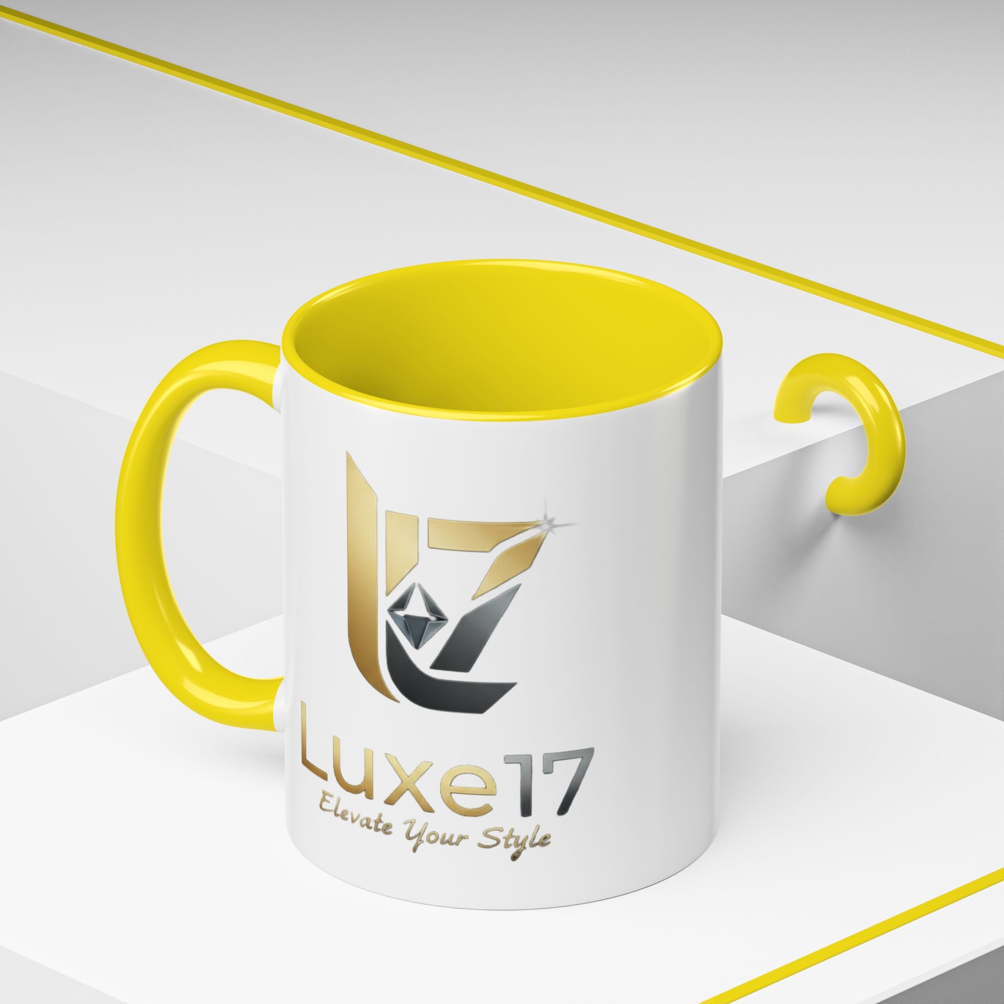 Luxe17 Accent Coffee Mug — Gold Logo 'Elevate Your Style' (11/15oz)