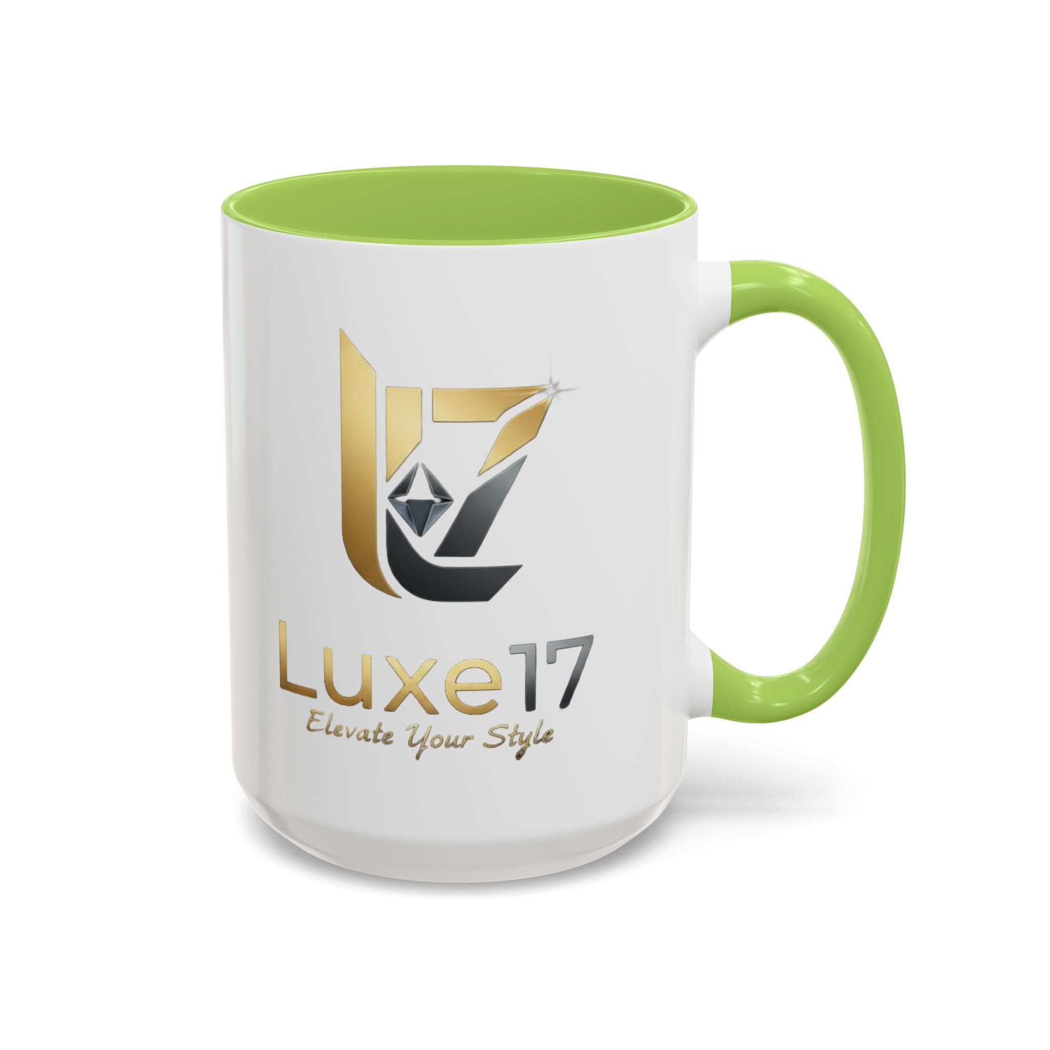Luxe17 Accent Coffee Mug — Gold Logo 'Elevate Your Style' (11/15oz)