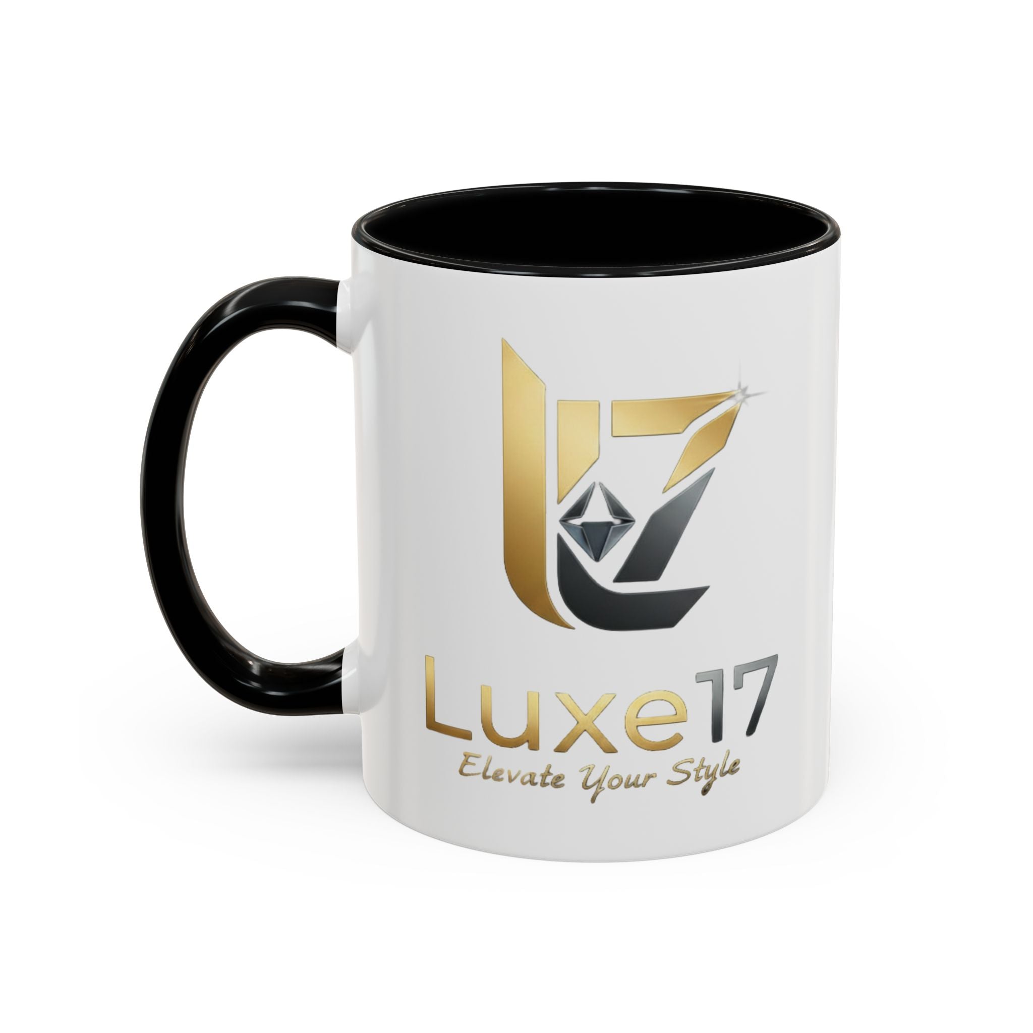 Luxe17 Accent Coffee Mug — Gold Logo 'Elevate Your Style' (11/15oz)