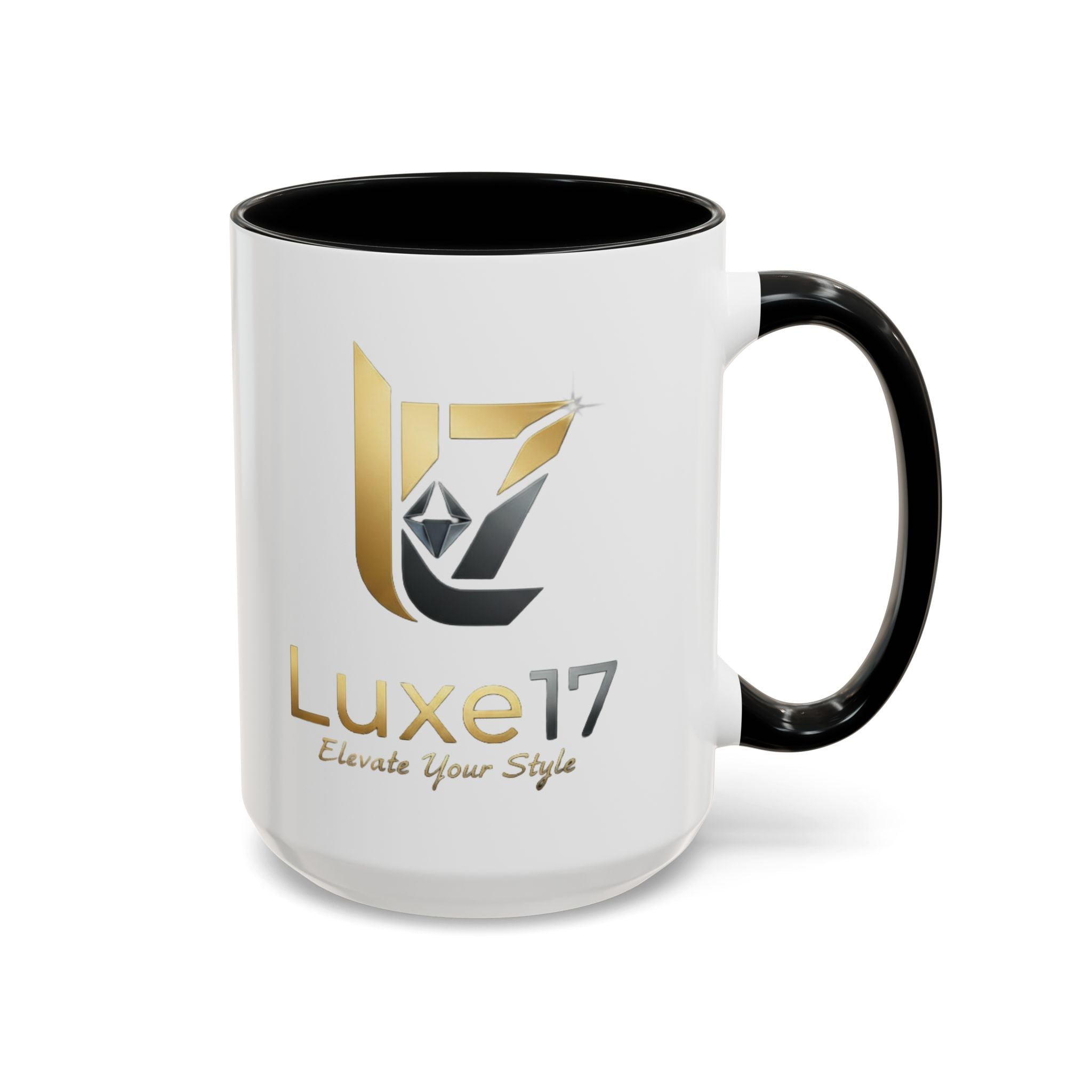 Luxe17 Accent Coffee Mug — Gold Logo 'Elevate Your Style' (11/15oz)