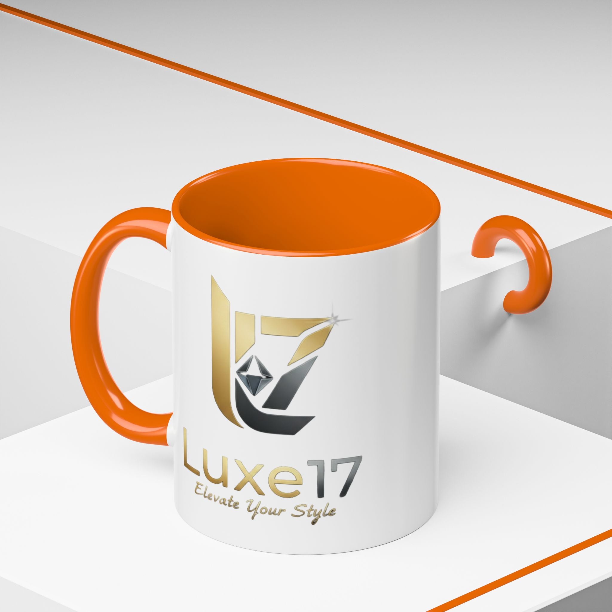 Luxe17 Accent Coffee Mug — Gold Logo 'Elevate Your Style' (11/15oz)