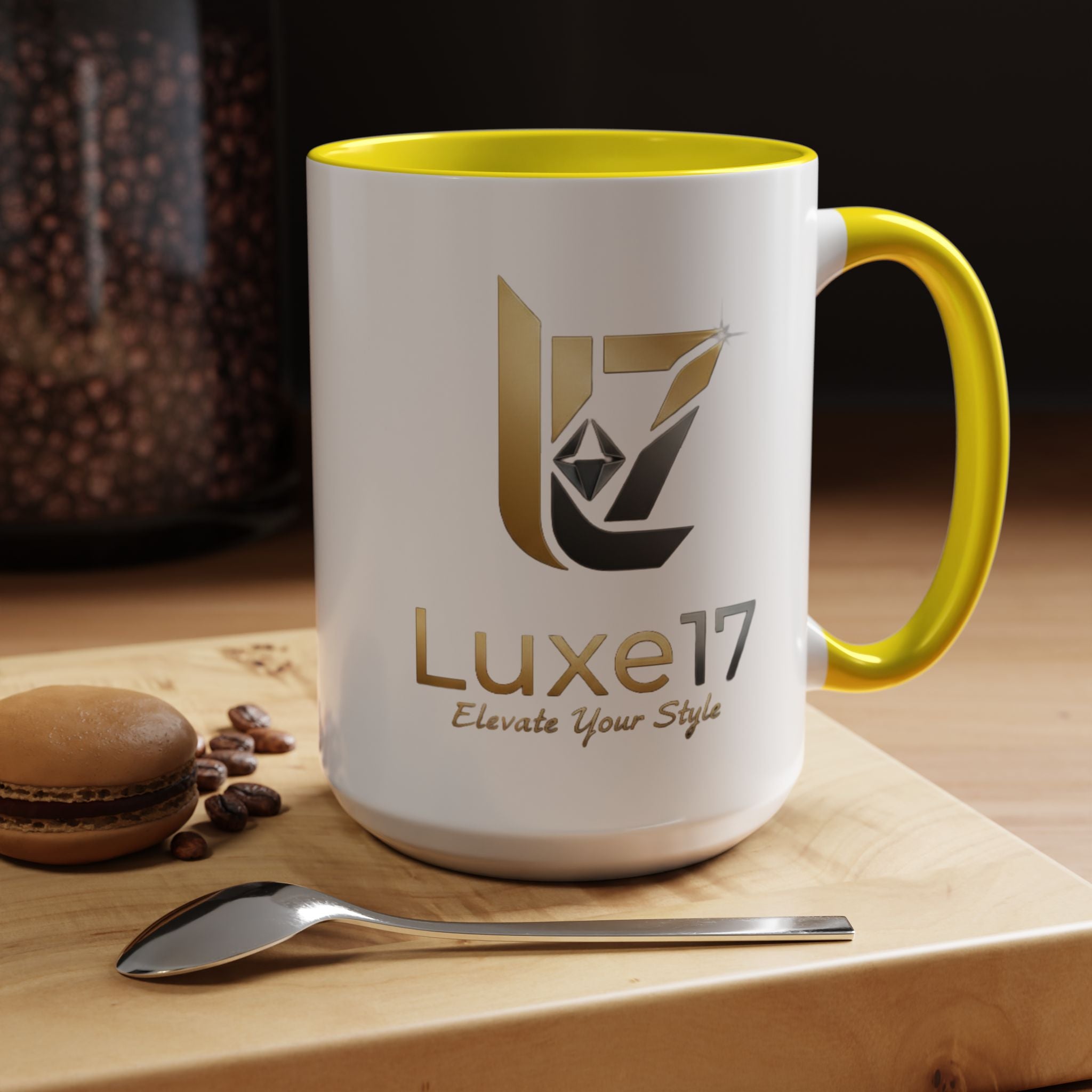 Luxe17 Accent Coffee Mug — Gold Logo 'Elevate Your Style' (11/15oz)