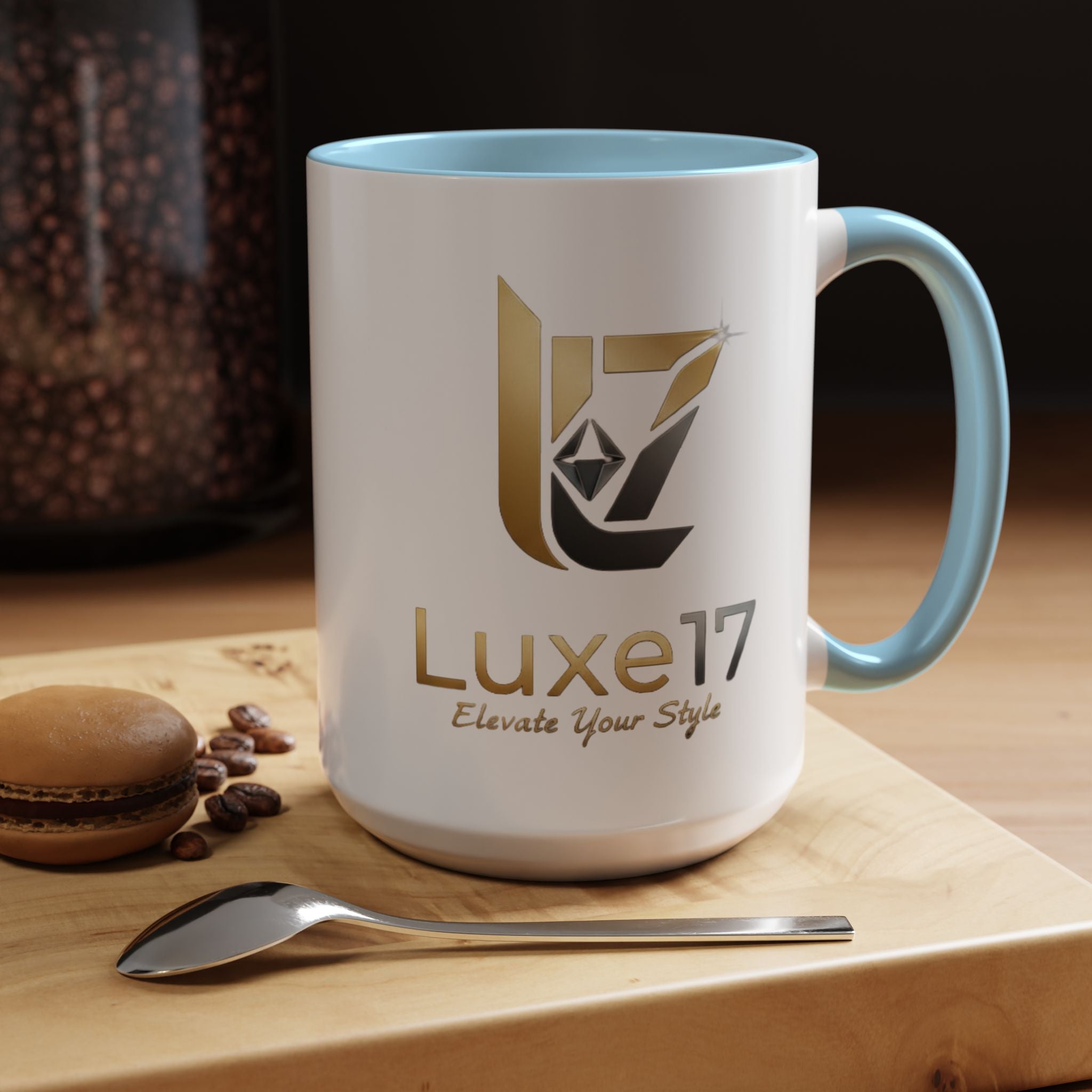 Luxe17 Accent Coffee Mug — Gold Logo 'Elevate Your Style' (11/15oz)