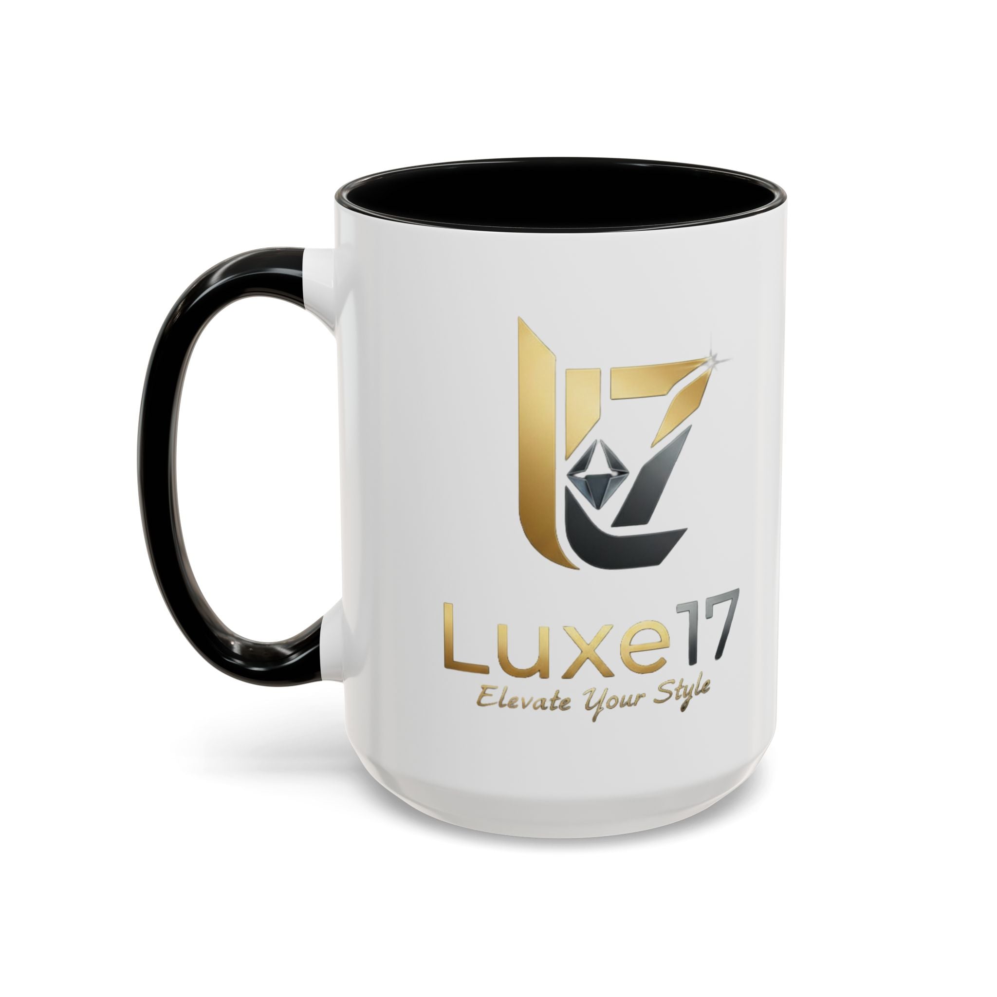 Luxe17 Accent Coffee Mug — Gold Logo 'Elevate Your Style' (11/15oz)