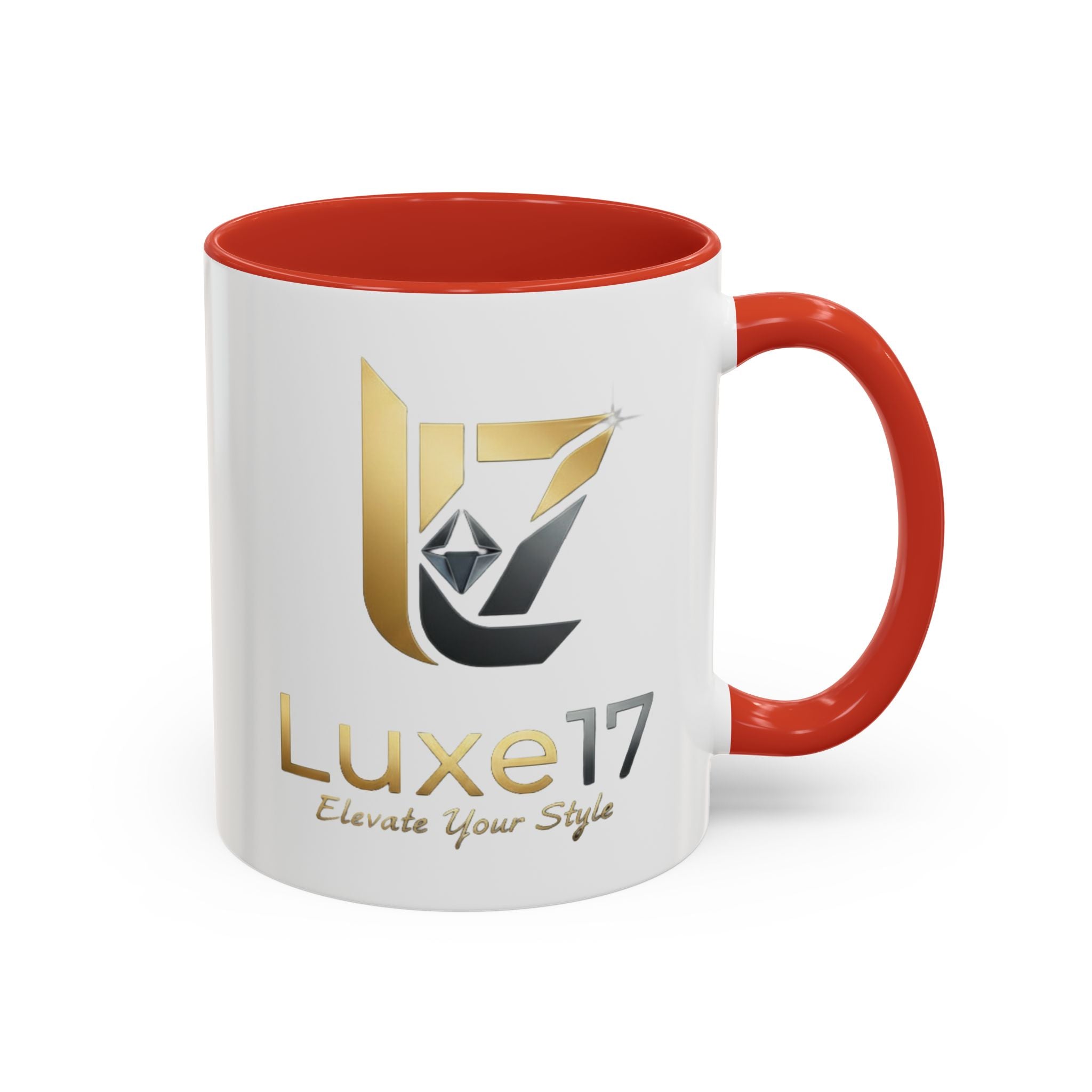 Luxe17 Accent Coffee Mug — Gold Logo 'Elevate Your Style' (11/15oz)