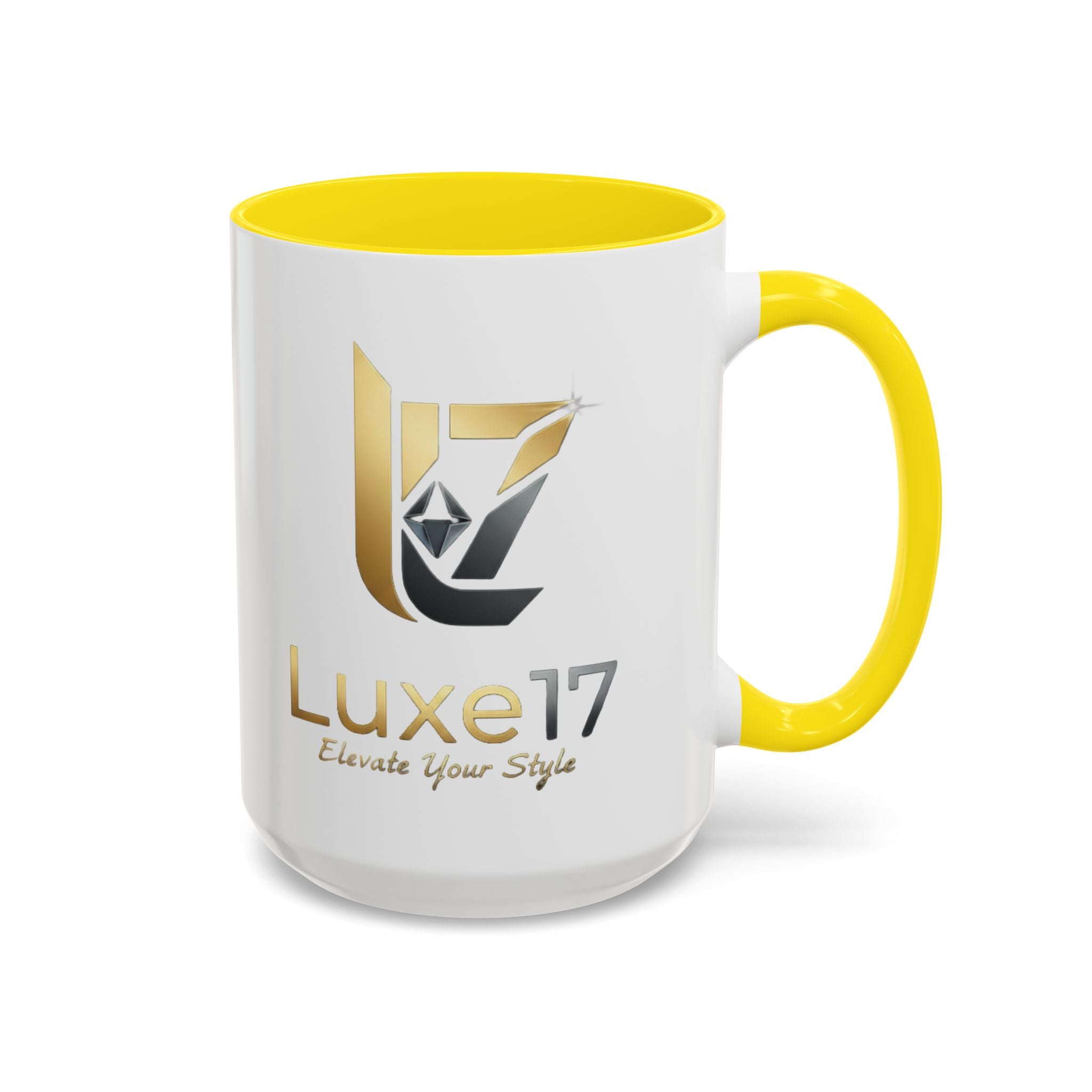 Luxe17 Accent Coffee Mug — Gold Logo 'Elevate Your Style' (11/15oz)
