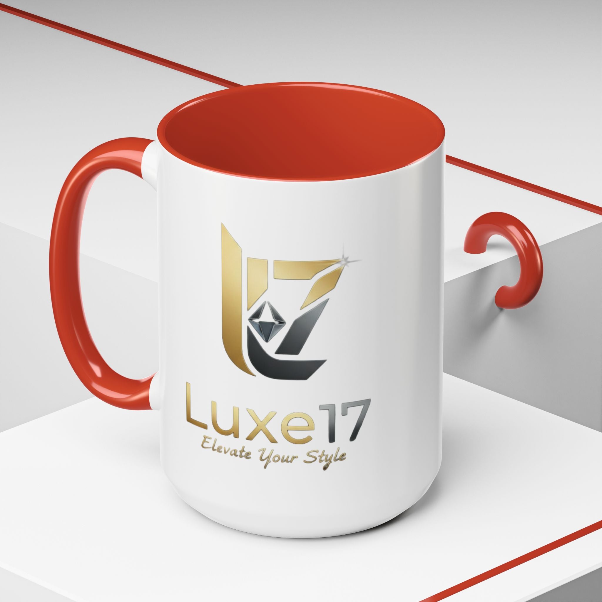 Luxe17 Accent Coffee Mug — Gold Logo 'Elevate Your Style' (11/15oz)