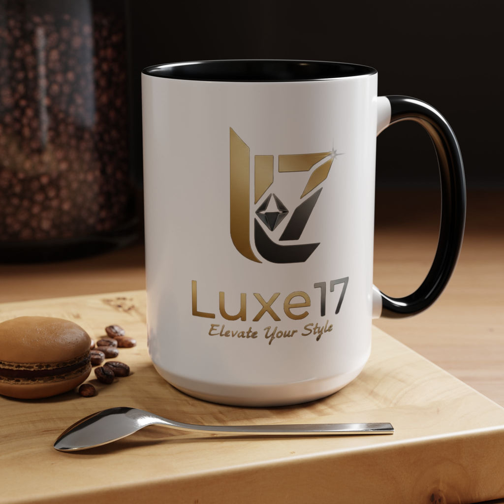Luxe17 Accent Coffee Mug — Gold Logo 'Elevate Your Style' (11/15oz)