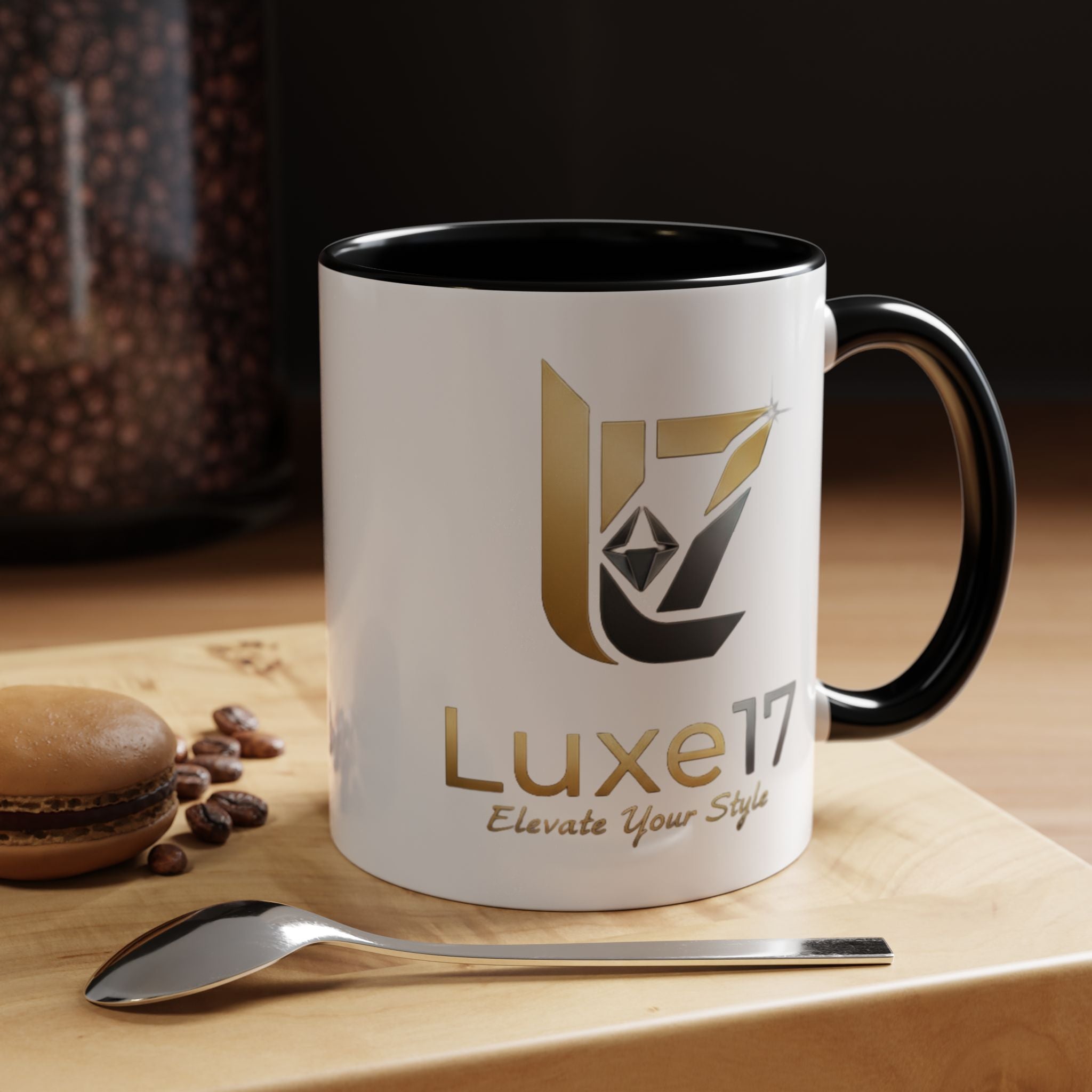 Luxe17 Accent Coffee Mug — Gold Logo 'Elevate Your Style' (11/15oz)
