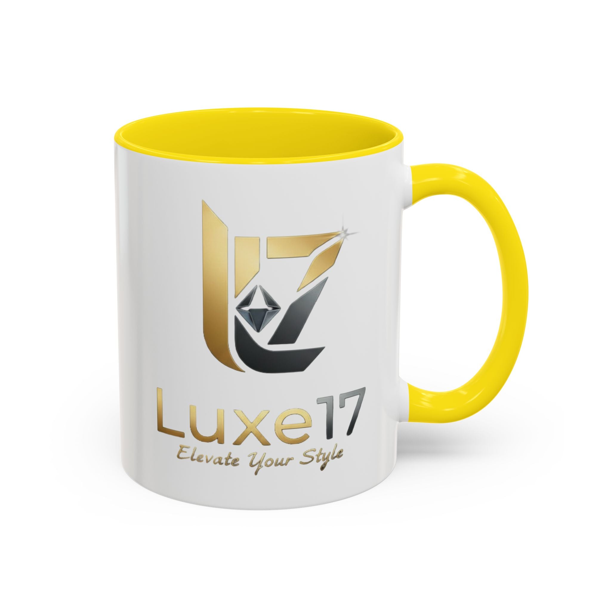 Luxe17 Accent Coffee Mug — Gold Logo 'Elevate Your Style' (11/15oz)