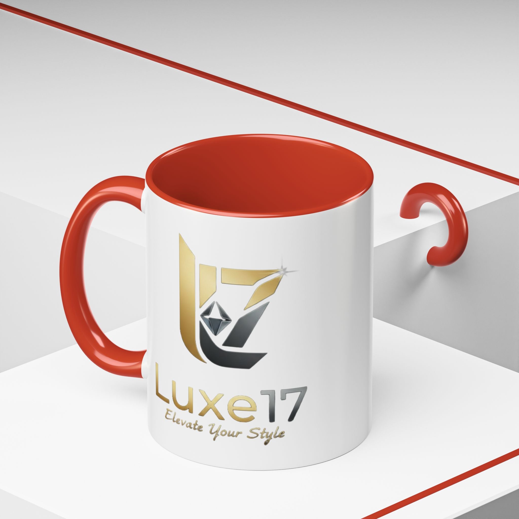 Luxe17 Accent Coffee Mug — Gold Logo 'Elevate Your Style' (11/15oz)