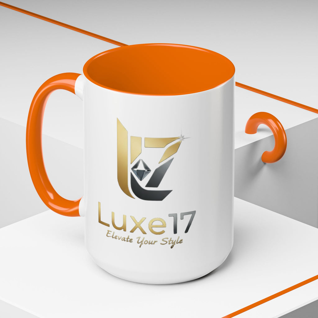 Luxe17 Accent Coffee Mug — Gold Logo 'Elevate Your Style' (11/15oz)